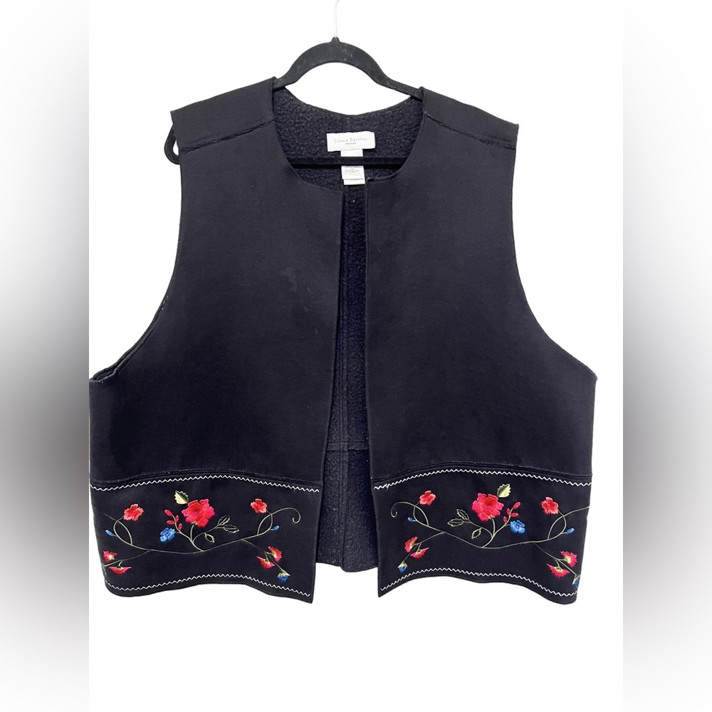 Vintage Susan Bristol 3X Faux Suede Floral Embroidered Vest Plush Cottage